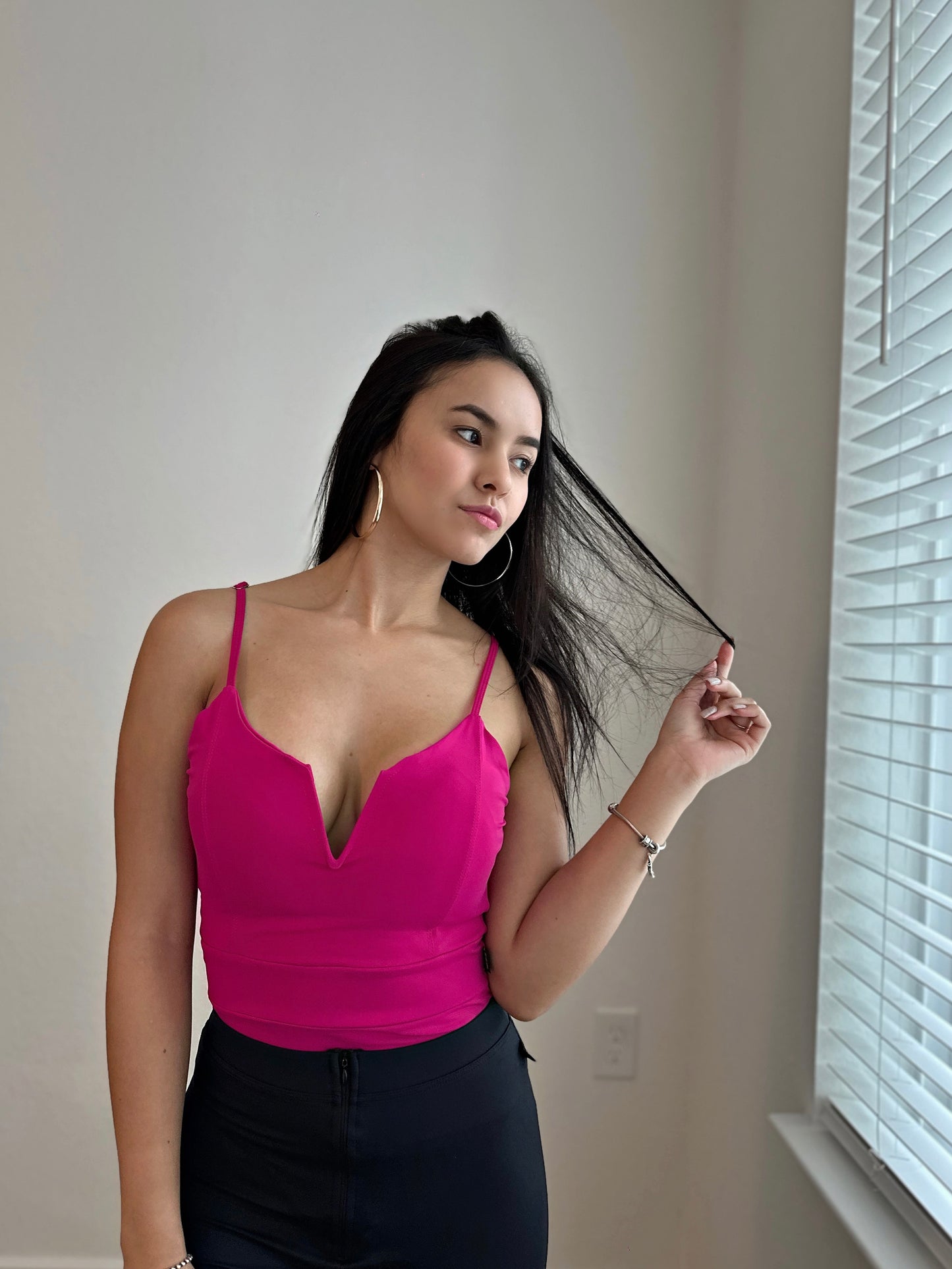 Pink V-neck Bodysuit