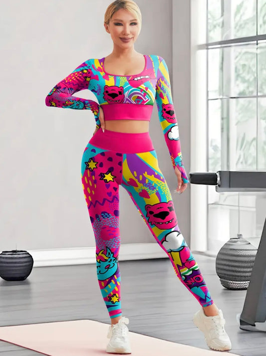 2-Piece Women's Sports Set Colorful Print Long