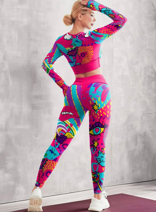 2-Piece Women's Sports Set Colorful Print Long