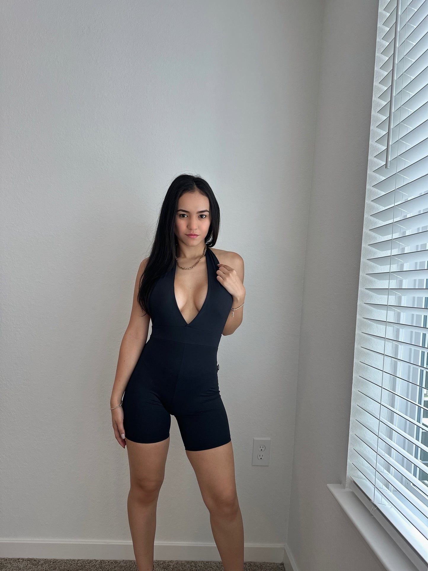 Black low-cut jumpsuit